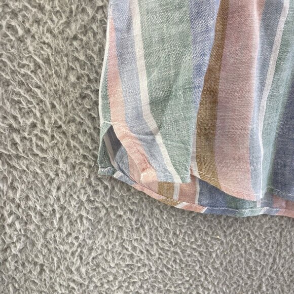 Garnet Hill Top Womens 18  Pink Green Stripes Collared 100% Linen Button Up - Picture 4 of 11